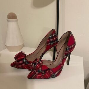 Betsey Johnson Red Plaid Heels with Bow